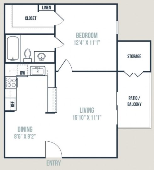 a floor plan for a two bedroom apartment at The Raleigh at Towne Crossing
