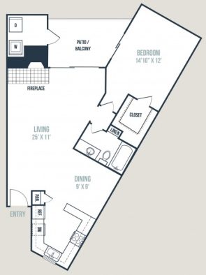 a floor plan of a two bedroom apartment at The Raleigh at Towne Crossing